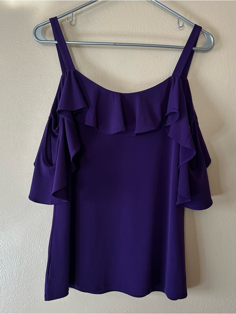 Express Purple Ruffle Cold Shoulder Top - Picture 3 of 5